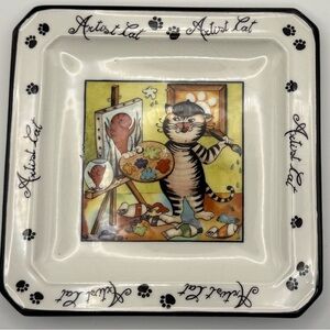 Vintage Cat Occupation Artist Cat Decorative Plate - Made in Italy